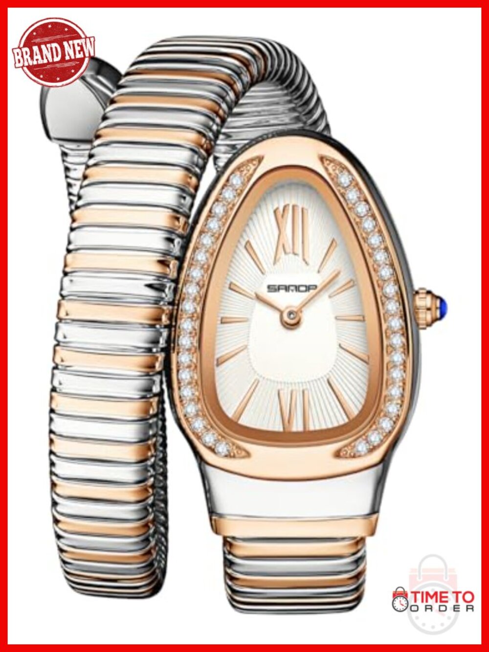 Elegant Snake Bracelet Watch for Women, Wrap Around Bangle Wristwatch,